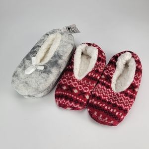 2 Pairs of Fuzzy Babba Sherpa Soft Slippers -One pair NWT Size S/M